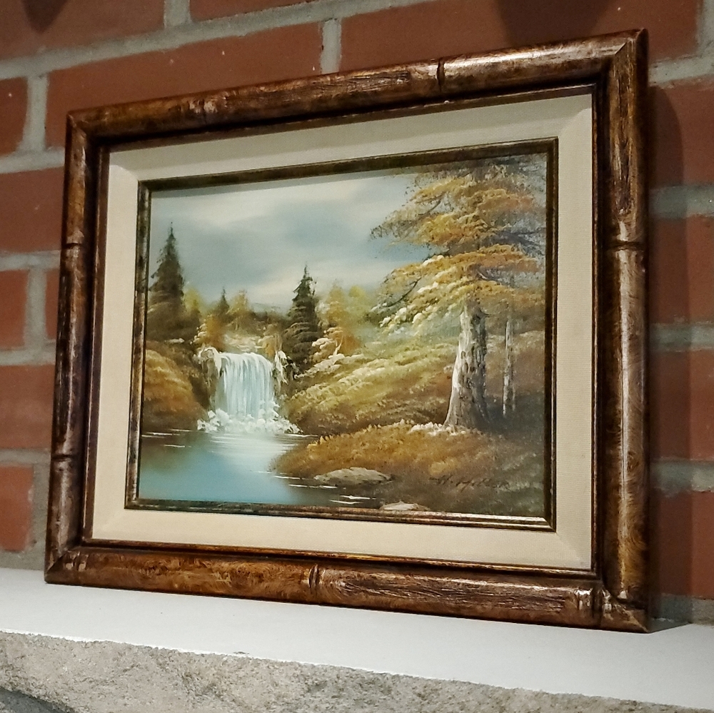 Oil Painting Landscape Trees Waterfall Signed H. Miller Season Fall Autumn VTG - Picture 6 of 16